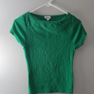 Bright Green Ribbed Short Sleeve Tee